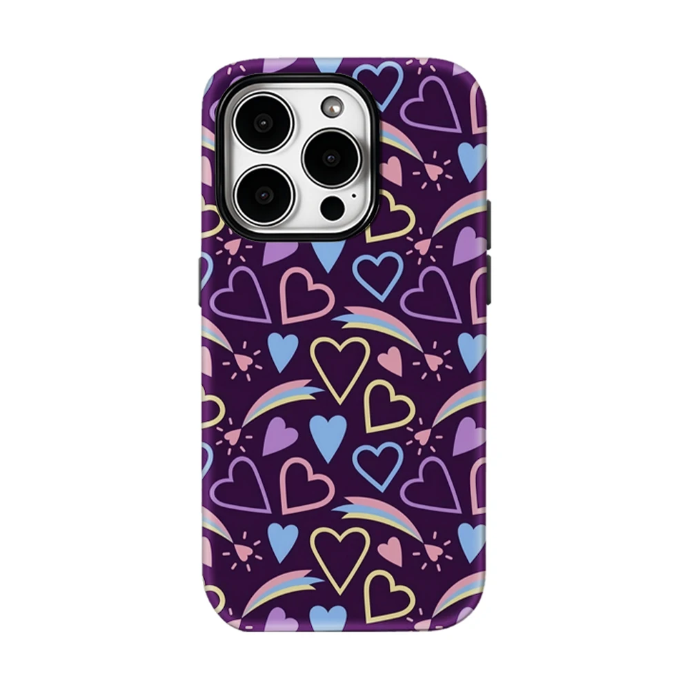Coque de téléphone Neon Hearts pour iPhone 17 16 15 14 13 Pro Max Plus, étui magnétique robuste simple ou double couche