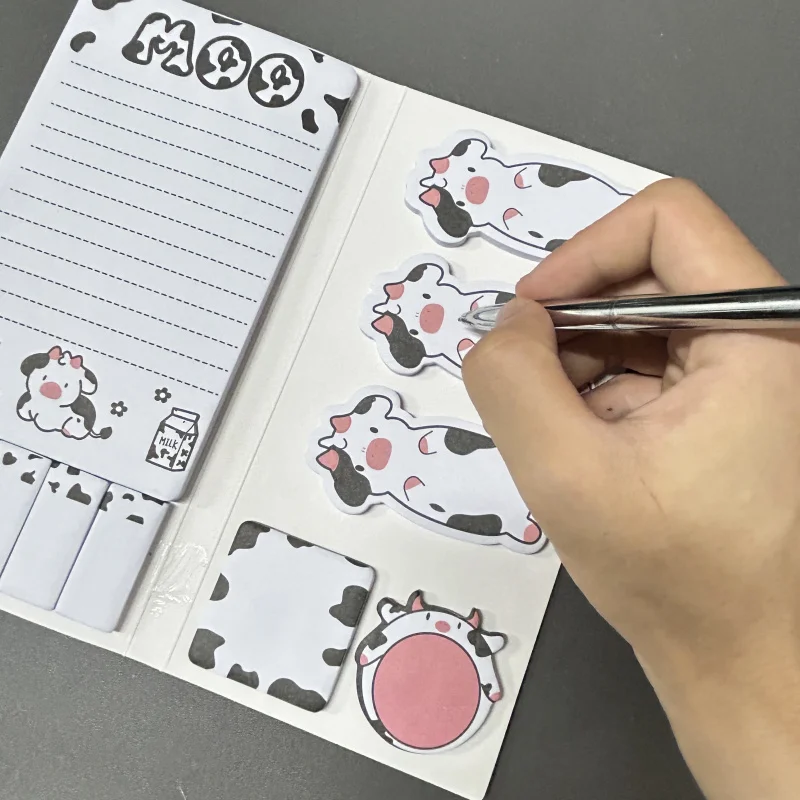 مجموعة واحدة، مجموعة ملاحظات لاصقة على شكل بقرة مكونة من 50 قطعة، أشكال حيوانات المزرعة الوردية اللطيفة، علامات صفحات الملاحظات اللاصقة للمكتب والمدرسة #3