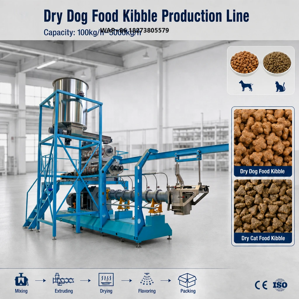 Complete Automatic Dry Cat Dog Food Production Line With Pet Food Extruder Processing and Making Machine Equipment