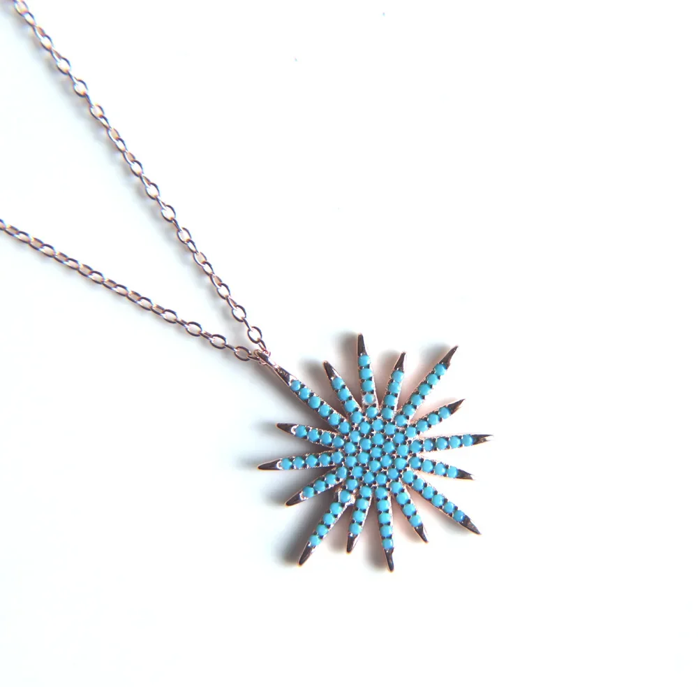 pave nano turquoises stone micro pave star pendant blue north star sun burst pendant 925 sterling silver nice necklace