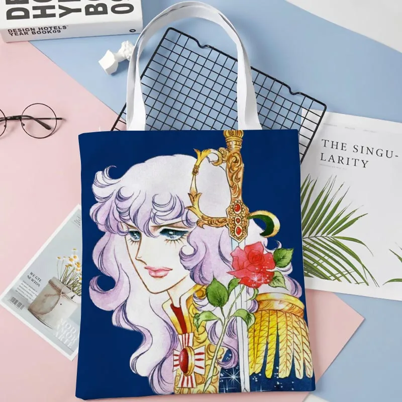 Custom The Rose of Versailles Tote Bag Cotton Cloth Shoulder Shopper Bags for Women Eco Foldable Reusable Shopping Bags 1014