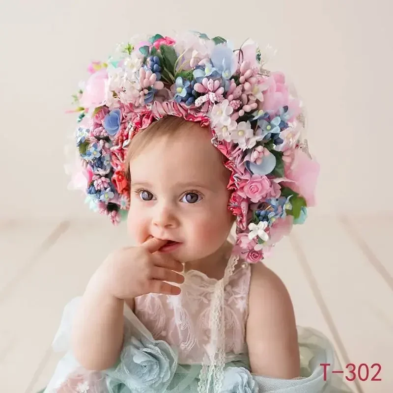 Cofano con fiori colorati fatto a mano - Oggetti di scena per fotografia neonato Accessori per riprese in studio per bambini e morbido cappello fotografico per neonati