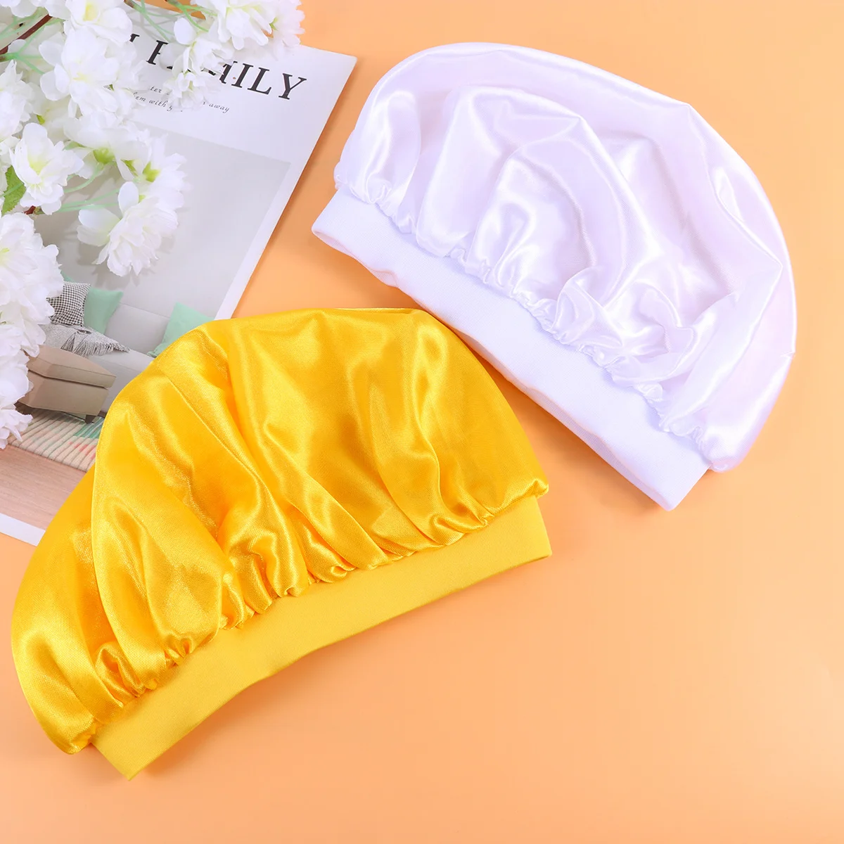 

3pcs Hair Protection Cap Satin Bathing Cap Elastic Rim Sleeping For Lightweight Wide Brim Hat Home Travel Wash