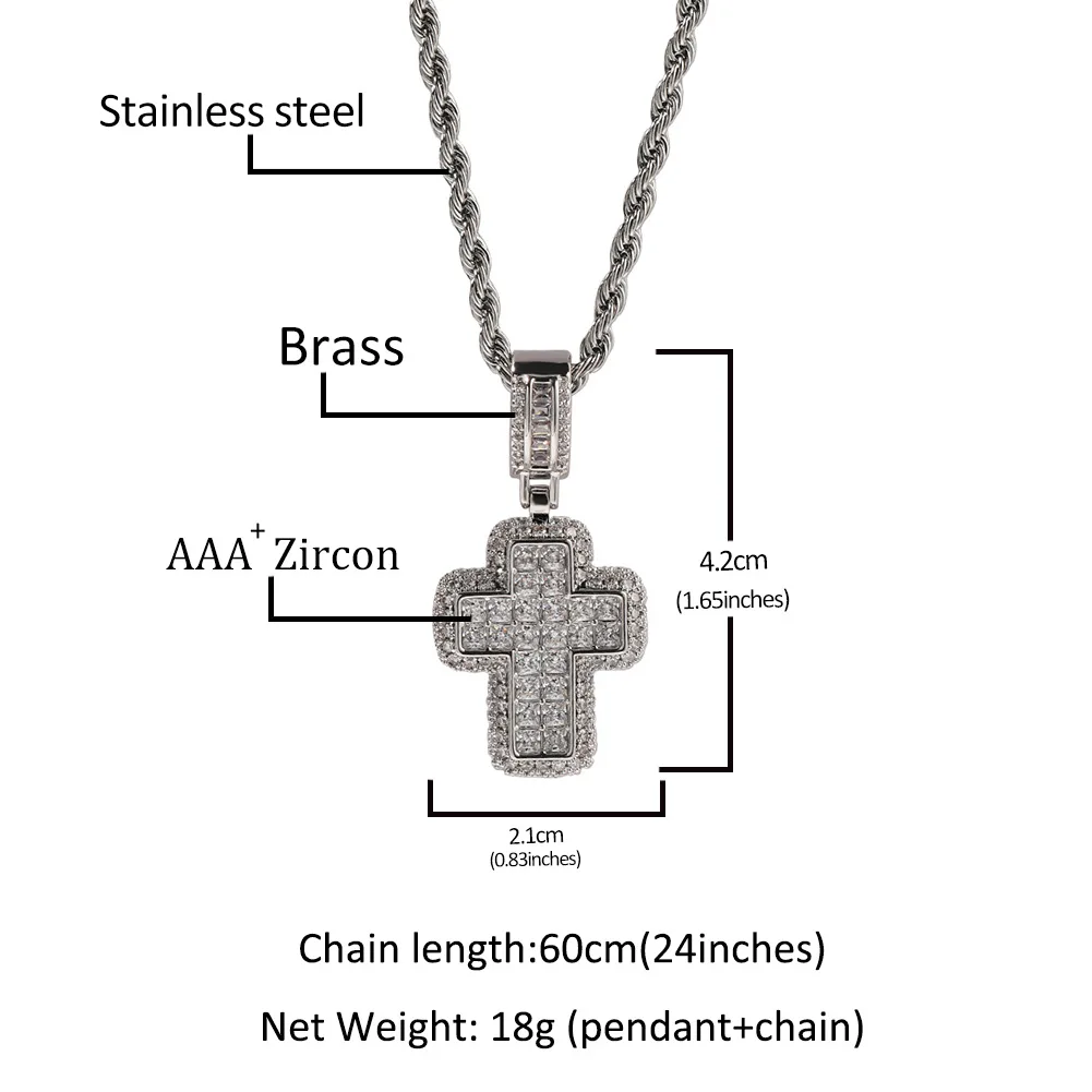 

Small Good Design Cross Iced Out Bling Bling Pendant Necklace Mirco Pave Prong Setting Men Women Fashion Hip Hop Jewelry BP081