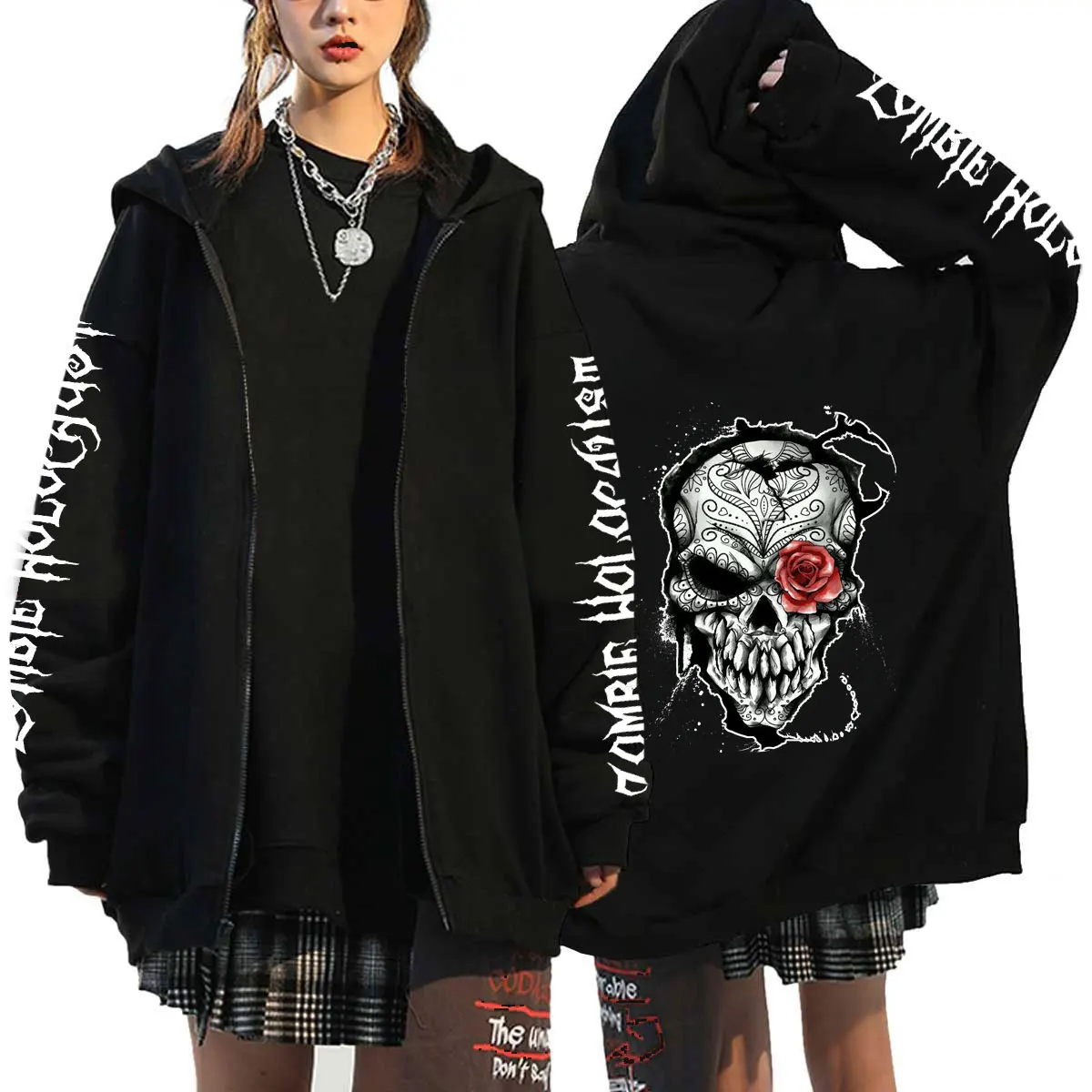 Gothic Oversized Hoodie Anime Skeleton Print Hooded Sweatshirt 2022 Punk Hip Hop Streetwear Men Pullover Casual Harajuku Y2K Top