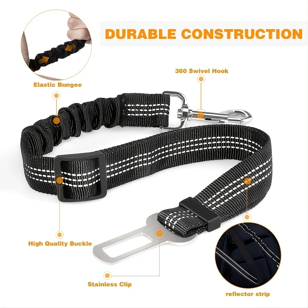 Durable Nylon Dog Seat Belt For Small Large Dogs Adjustable Reflective Elastic Lead Puppy Travel Car Safety Rope French Bulldog