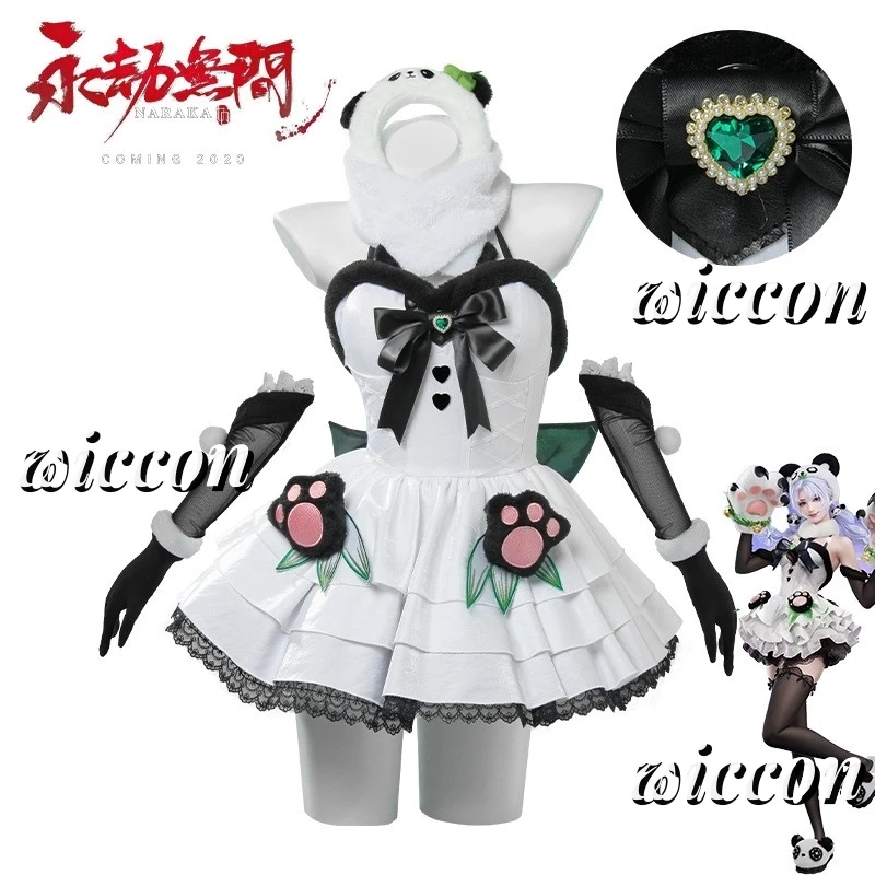 Naraka: Bladepoint Feria Shen Panda estilo vestido Lolita maquillaje disfraz Cosplay sombrero tocado calcetín conjunto