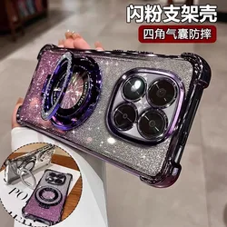 For Xiaomi Poco X7 Redmi Note14 Pro 5G Case Luxury with Bracket Glitter Holder Plating Silicone AirBag Shockproof Cover
