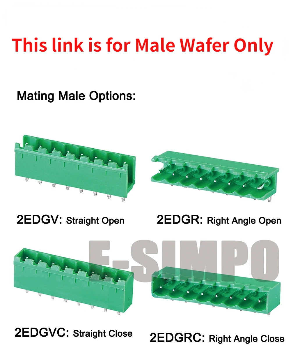 100 unidades 2EDGR 5.08mm 2EDGV 2/3/4/5/6-20P Conector macho de ángulo recto/vertical tipo wafer Phoenix Contact, bloque de terminales enchufable