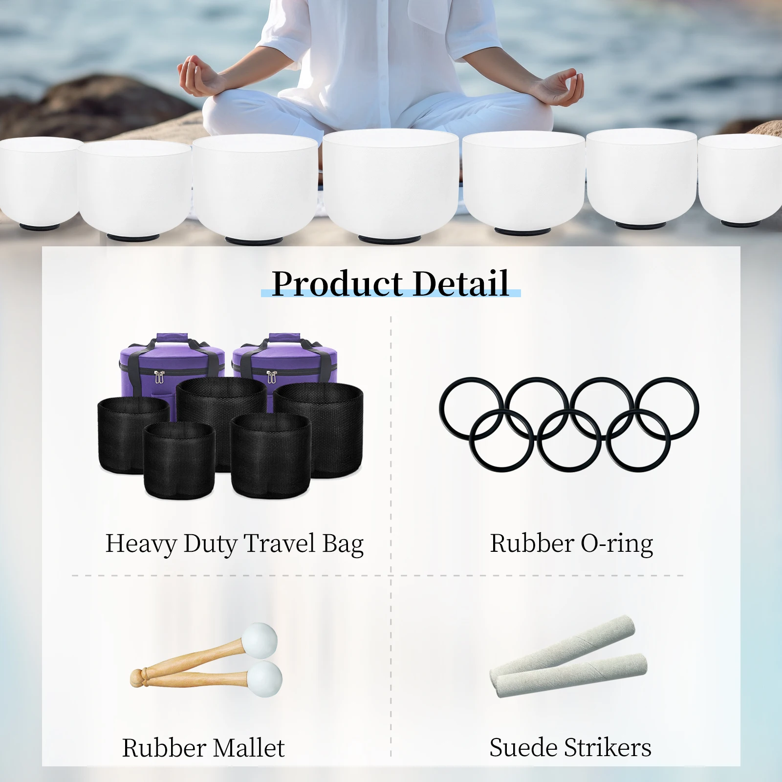 Hye-eun 7pcs 7"-12" Crystal Singing Bowls Chakra Set of 7 with Carrying Cases for Yoga Medication Sound Healing Deep Relaxation view 5
