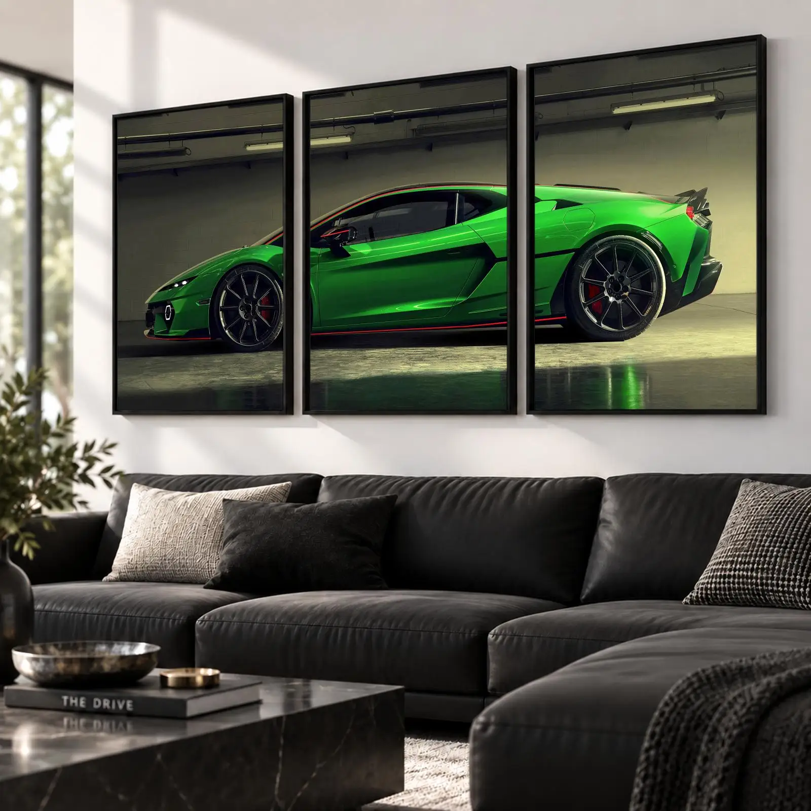 3pc Green Hypercar Set Painting Calligraphy Canvas Poster Set Wall Art Prints for Bedroom Living Room Home Decor Gift