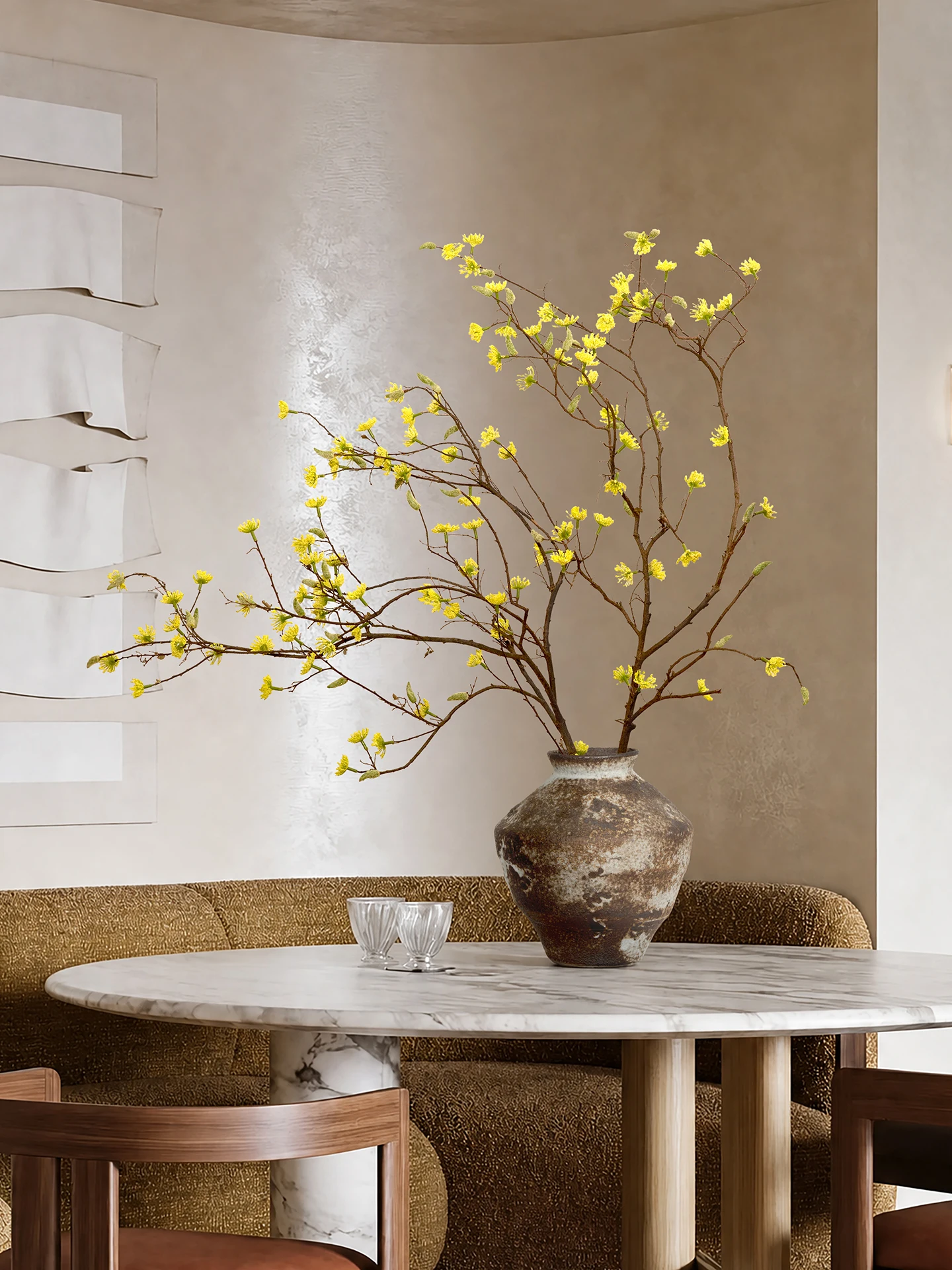 

Indoor Living Room Wooden Ginger Flower Artificial Plants Potted Greenery Decorative Pieces Vintage Style Ceramic Pot 60cm Di...