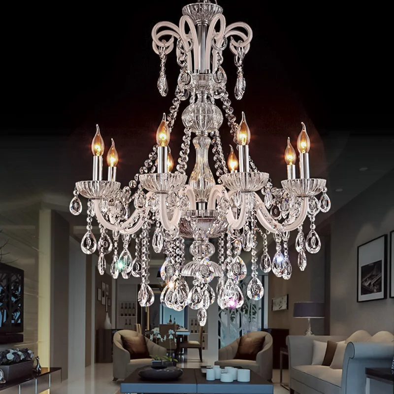 New Style LED Crystal Chandelier Lighting Fixture Luxury White Transparent Large Lustres De Cristal  Living Room