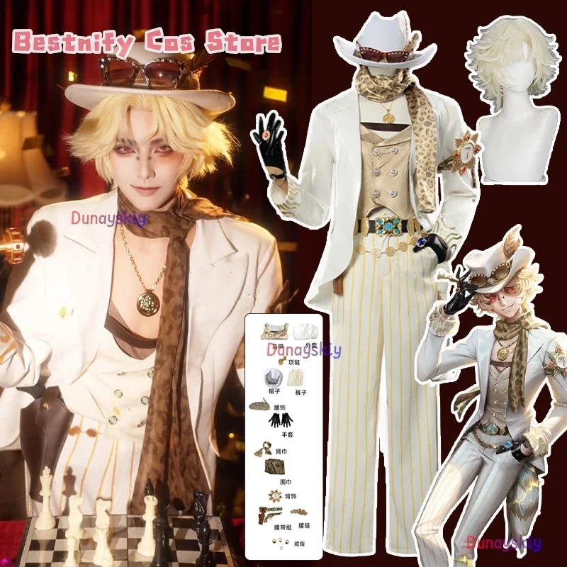 

CosplayGame Identity V Prospector Norton Campbell 코스프레 Costume Vintage Leopard Print Men's clothing Anime Party Role-play Wig Su