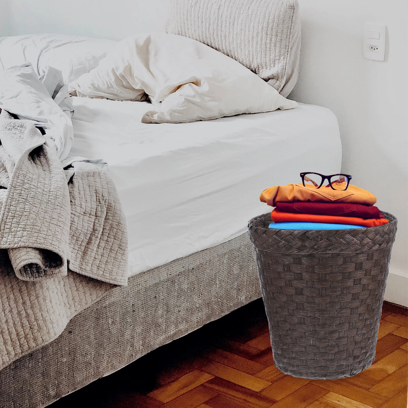 

Woven Storage Basket Large Capacity Home Desk Trash Can Rectangle Bin Paper Weaving Kids Room Storage Solution
