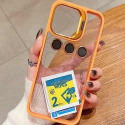 Lens Metal Ring Protector Stand Phone Case For IPhone 12 13 14 15 16Pro Max Camera Glass Protection Transparent Shockproof Cover