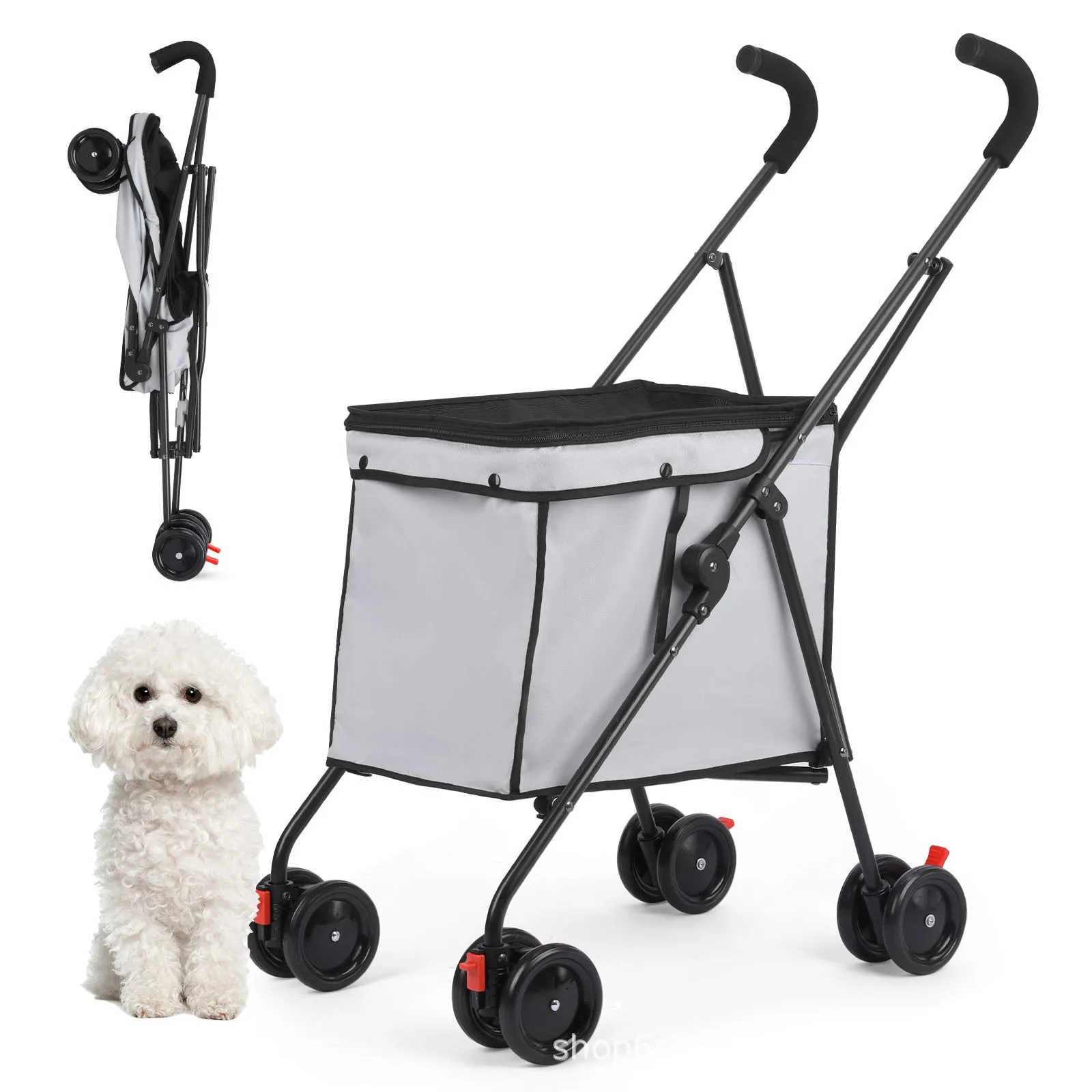 

Portable Folding Pet Stroller for Dogs and Cats Small Medium Size Easy Travel Outdoor Shopping Cart for Teddy