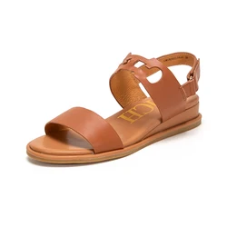 2024 Summer New Women's Sandals Flat Leather Casual Shoes Sandals Brown