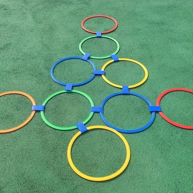 Outdoor Funny Physical Training Sport Lattice Jump Ring Set Game with 10 Hoops 10 Connectors for Park Play Boys Girls