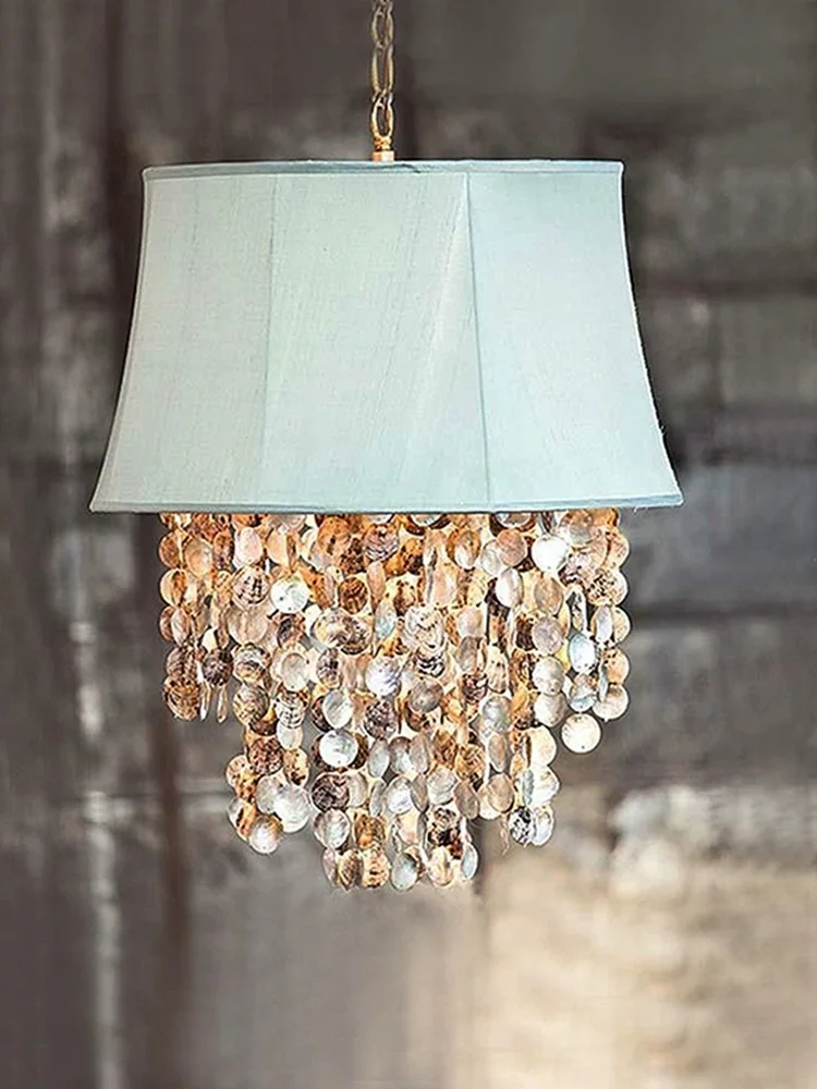 Ocean blue natural shell pendant light, European and American style living room, duplex attic, staircase, bedroom light