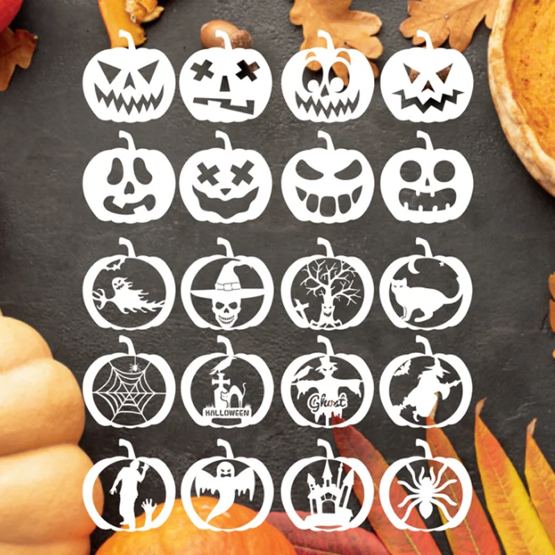 20pcs Farm Pumpkin Halloween Walls Stencil Airbrush Decorative Painting Template DIY Scrapbooking Journal Stamp Crafts Reusable