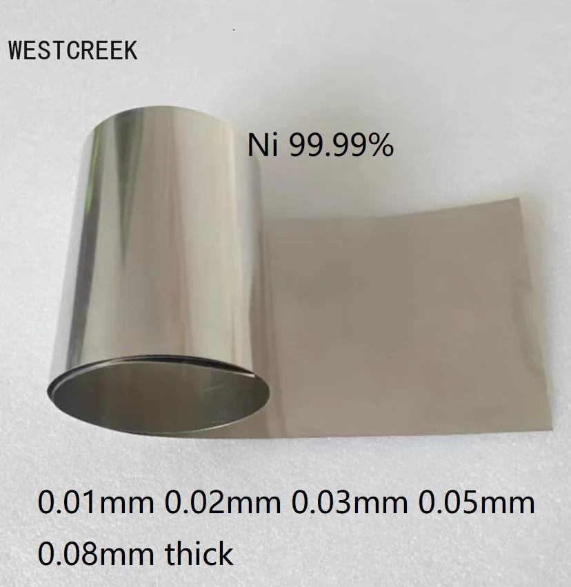 WESTCREEK 0.01mm 0.02mm 0.03mm 0.05mm 0.08mm thick Ni 99.99% pure nickel foil N4 N6 Ni sheet Experimental thin nickel plate nick