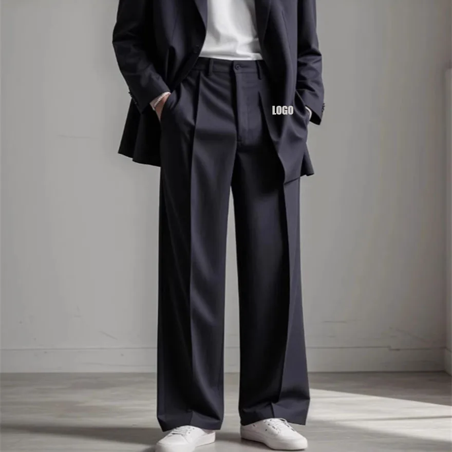 Customized LOGO Men's Dress Fashion Street High Quality Wide Leg Mid Waist Drop Suit Pants