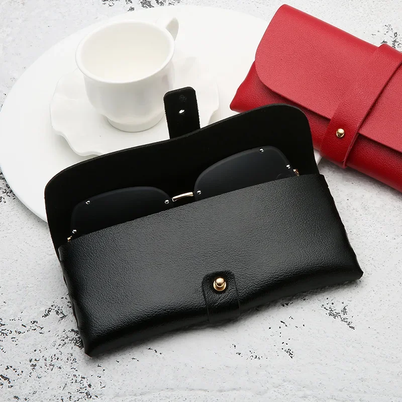 Fashion Glasses Case Handmade Soft Cover Bag For Women Buckle Clamshell Sunglasses Case PVC Leather Glasses Box