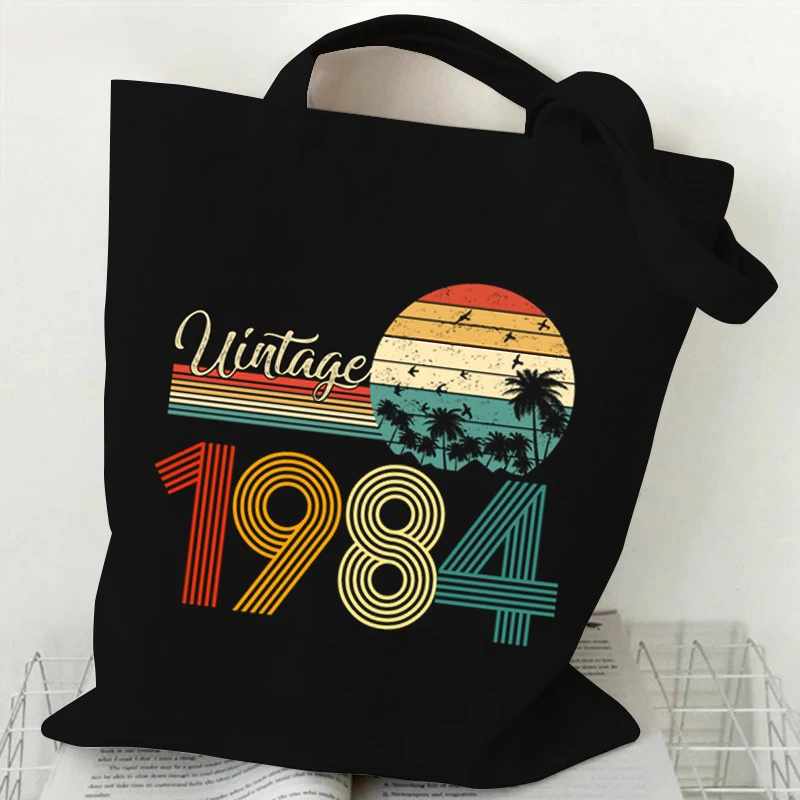 

Vintage 1984 Tote Bag Vintage 1980~1989 Tote Bags Canvas Shoulder Bags Reusable Foldable Large Capacity Shopping Bag