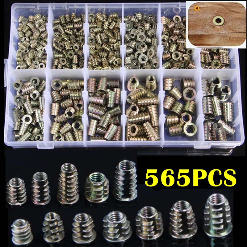 

565PCS M4/M5/M6/M8 M10 Furniture Screw Inserts Bolt Fastener，Threaded Inserts Nuts, Wood Insert Assortment Tool Kit,