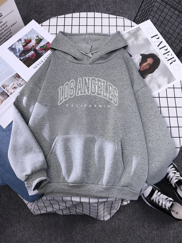 Los Angeles, United States Double Outline Women Hoodie Creativity Pullover Casual Fleece Sweatshirts Harajuku Aesthetic Pullover