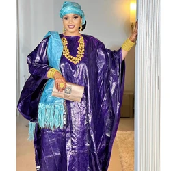 2025 Newest Style Bazin Dresses For Women African Traditional Evening Gowns Clothing For Party And Wedding Basin With Scarf Robe