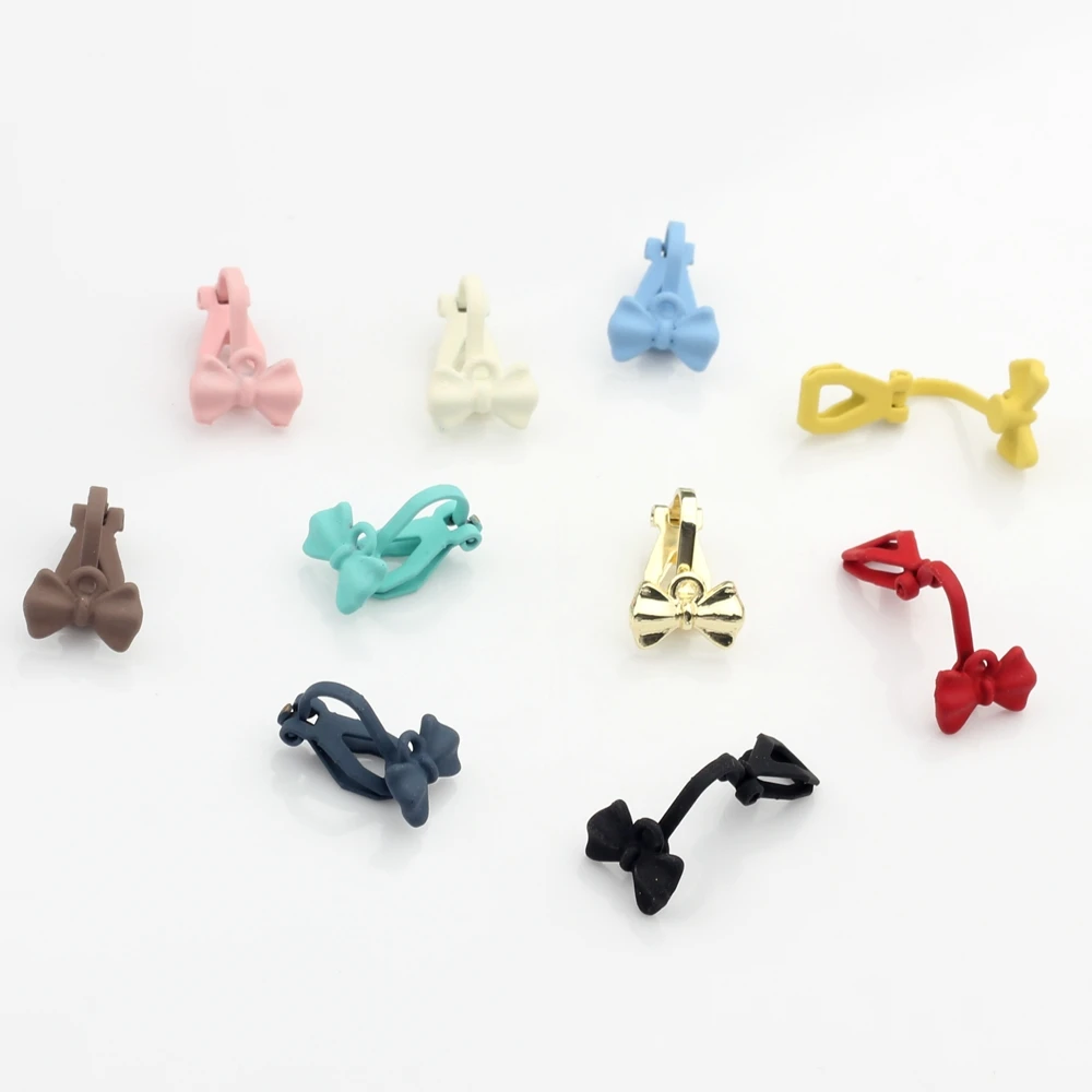 Zinc Alloy Spray Paint Bow Shape Ear Clips Without Holes Base Earrings Connector 6pcs For Fashion Earrings Making Accessories