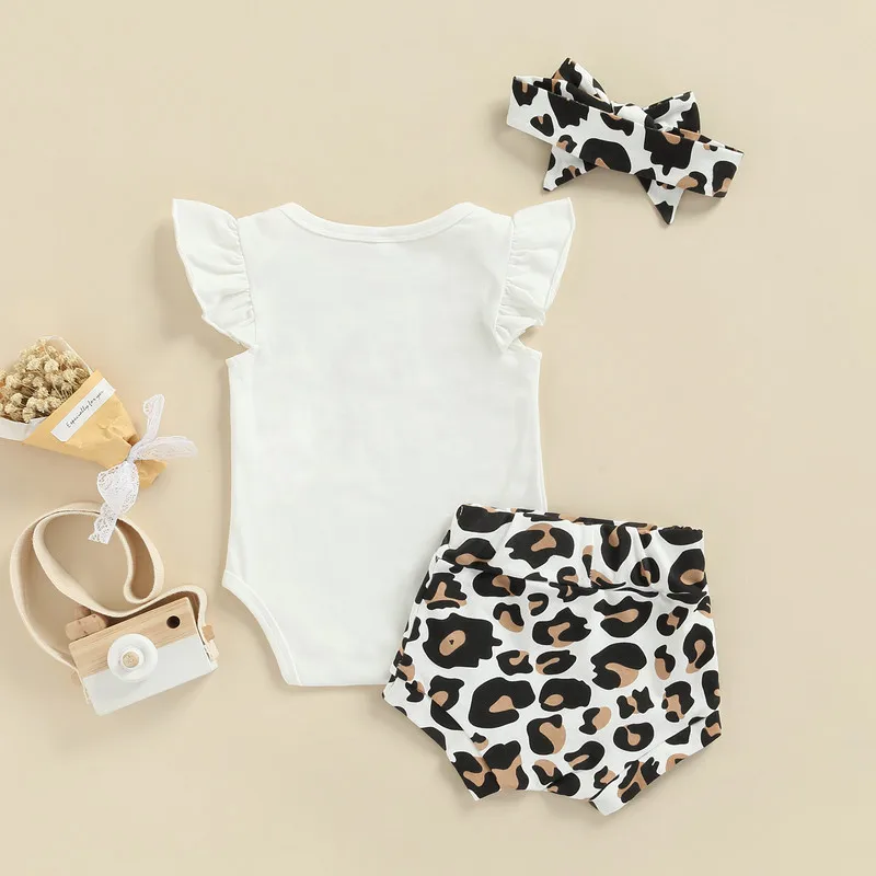 Newborn Baby Girl Short Sets Summer Clothes 2023 Suits Rainbow Flying Sleeve Jumpsuit High Waist Shorts Bow Baby Items Things