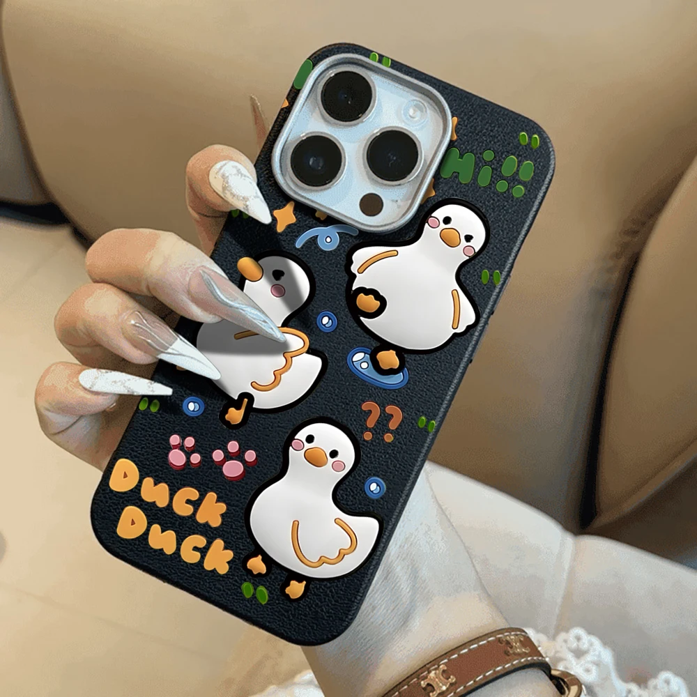 Niedliche Enten-Schutzhülle für iPhone 16 17 Pro Max Hüllen iPhone 17 11 12 13 ProMax 14 15 16 Plus 8 XS XR Stoßfeste Lederhülle – Detail 11