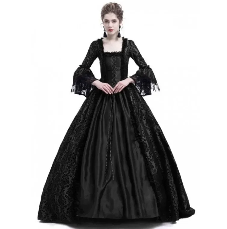 Vestido de cola Maxi Medieval renacentista para mujer, disfraz de boda de bruja pagana del diablo de Halloween, vestido con capucha, disfraz de Cosplay, 2025