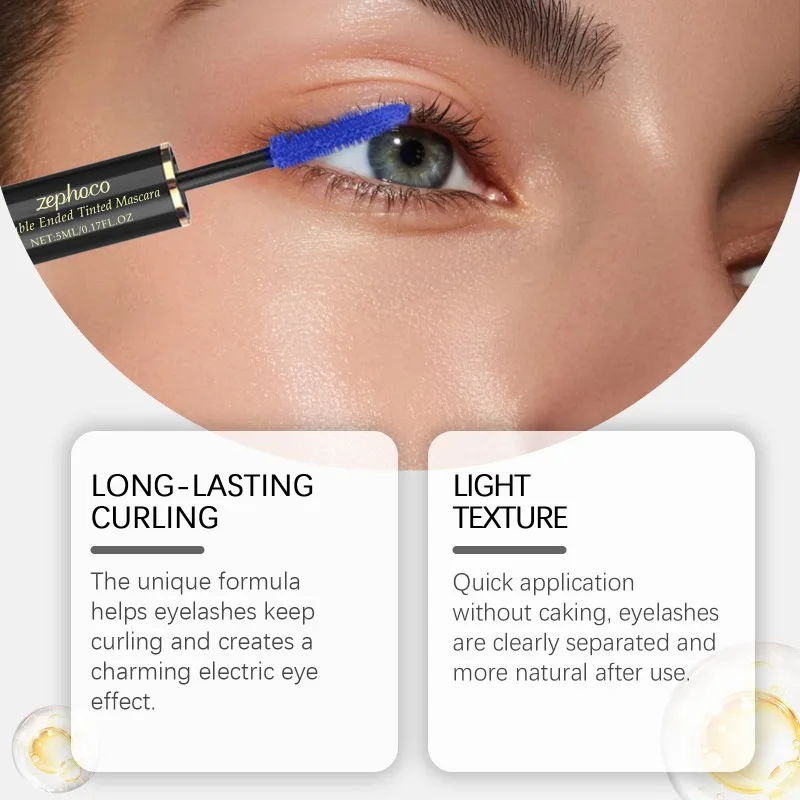 ماسكارا زرقاء برأسين، تجعيد طويل الأمد، غير متكتل لمستحضرات التجميل اليومية للحفلات