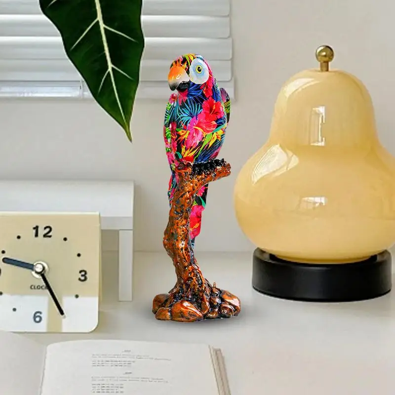 Resin Animal Sculpture Collectible Figurines Bird Statue With Full Color Vivid Parrot Figurine Home Décor Accents For Cabinet