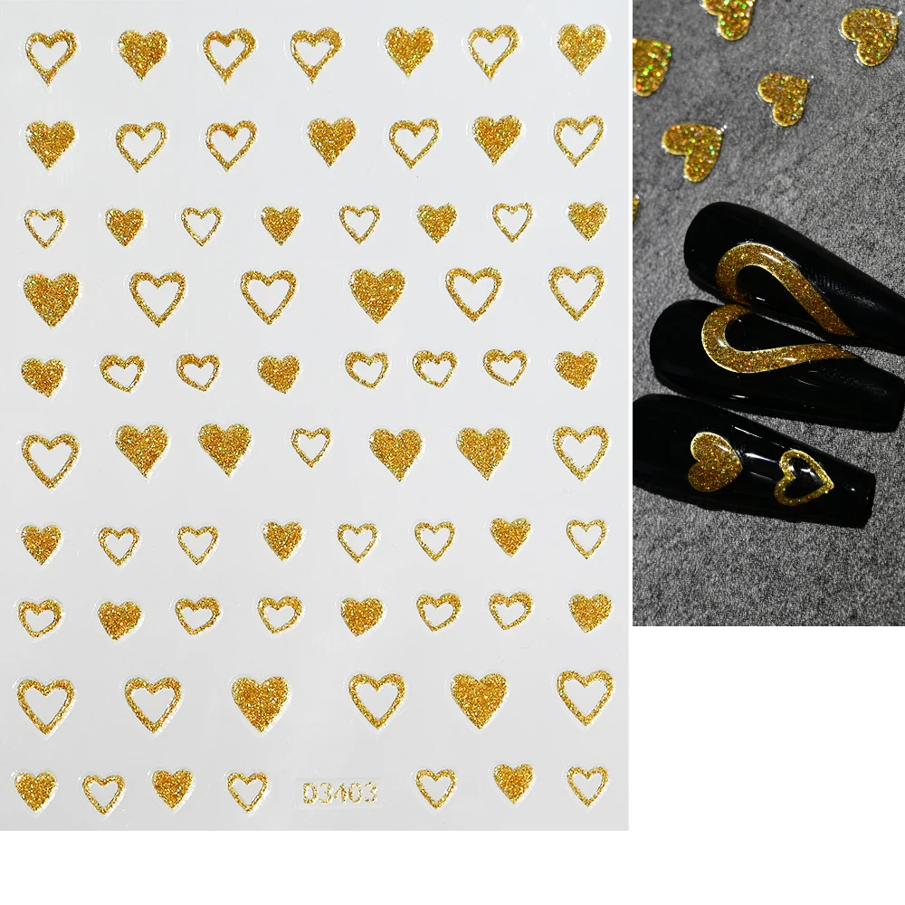 1 pz 5d glitter linee francesi/cuore d'amore adesivi per nail art onda d'oro striscia autoadesiva decalcomanie curva ricciolo decorazioni per manicure