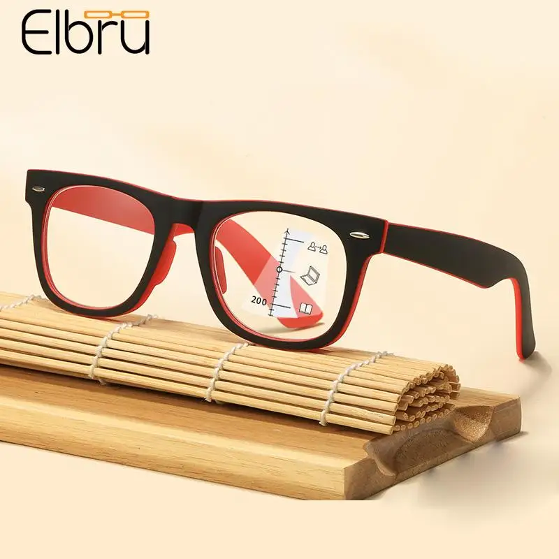 Elbru Fashion Anti Blue Light Progressive Reading Glasses Men Women Near And Far Multifocal Presbyopia Optical Eyeglasses 0+1+4