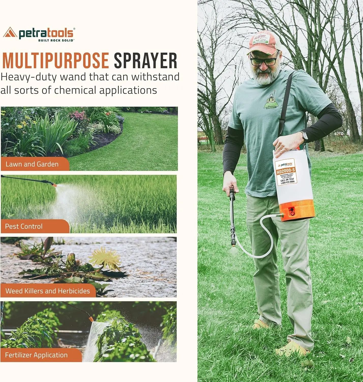 Gallon Battery Powered Sprayer - HD2000-S Electric Sprayers in Lawn and Garden with Easy-to-Carry Strap, Weed Sprayer, Electric