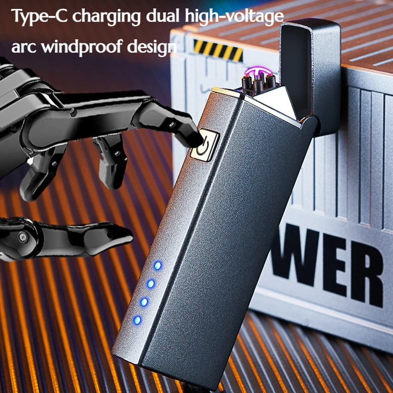 

Compact and Lightweight Metal Type-c Charging Dual-flame Arc Windproof Lighter Premium Gift Cigarette Accessories