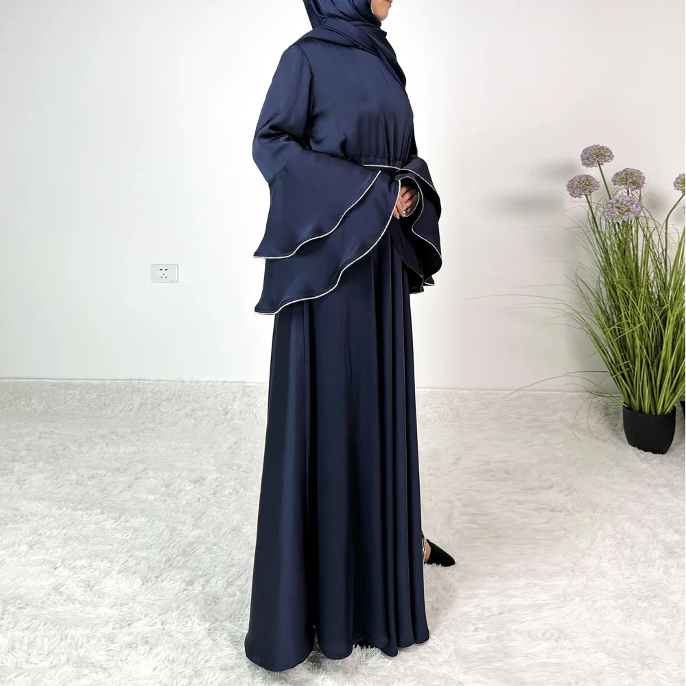 Vestido musulmán Abaya de lujo para mujer con bufanda chal, decoración de cadena de diamantes, mangas acampanadas en capas, bata islámica, fiesta, Ramadán