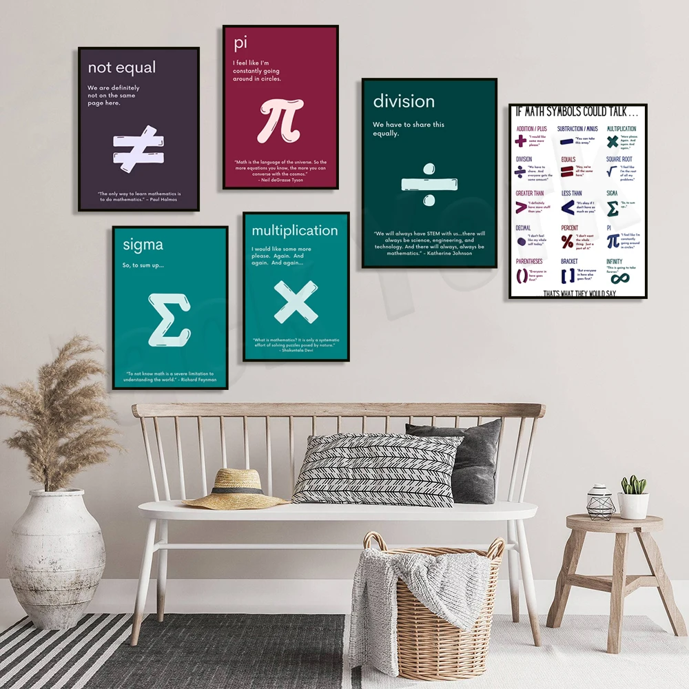 Math symbols poster, math classroom decoration, high school math wall art, middle school math printables, bohemian math symbols