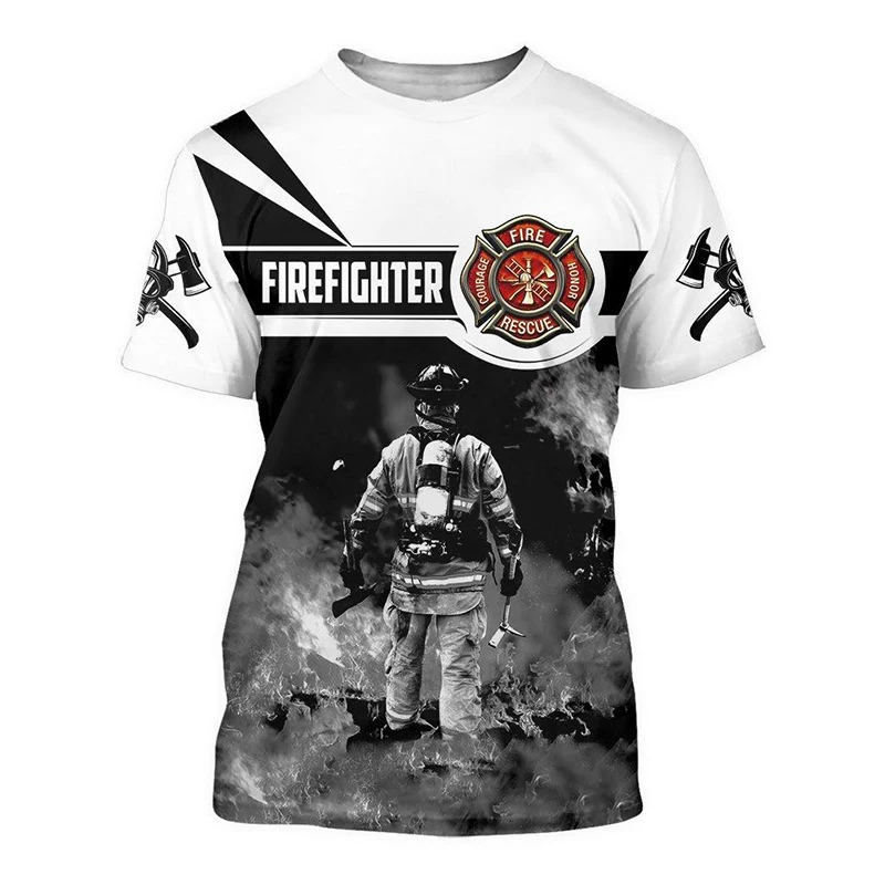 Large Size Men's T-shirt 3D Firefighter HD Print Short Sleeve Hero Harajuku Summer Casual O Collar Fashion Top Quality Clothing