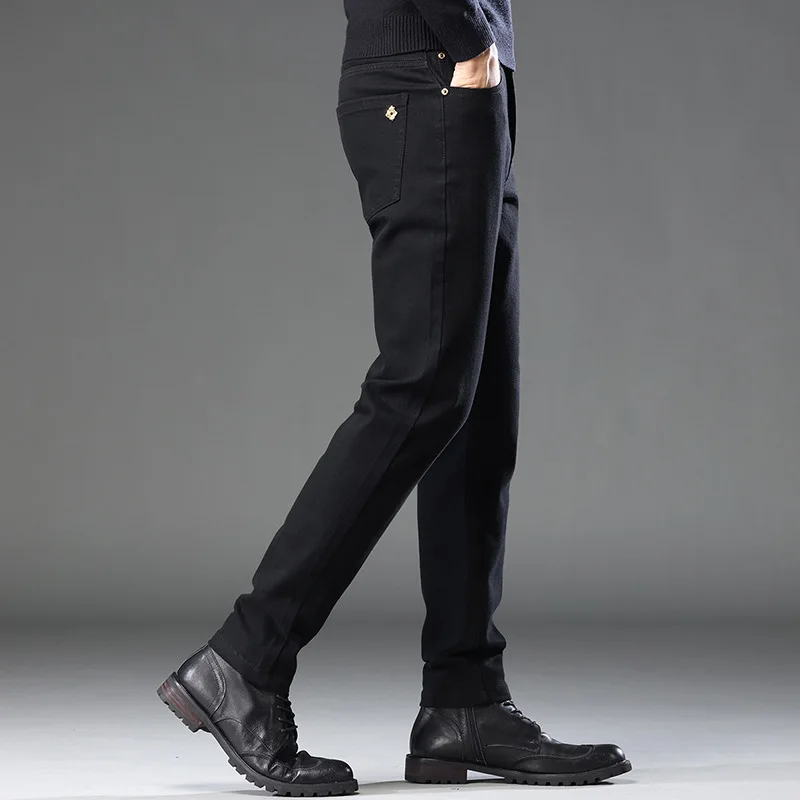 Celana Jeans Pria Model Straight-Leg Musim Semi & Gugur Terbaru, Kualitas Tinggi, Bahan Stretch