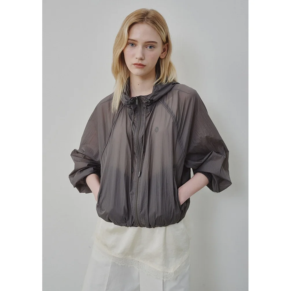 Lightweight Hooded Sun Protection Jacket Self-Cooling Texture Bottom Drawstring Commuter Versatile Top Women's Fashion