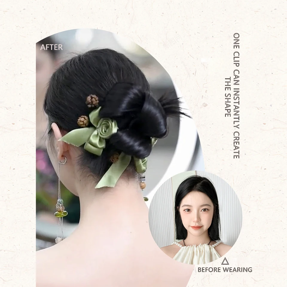 EASTSECRET-Estilo Chinês Bola Cabeça Flor Bud Cabeça Hanfu, Peruca Estilo Antigo, Saco de Cabelo, Noiva Bun, Anel de Cabelo, Novo