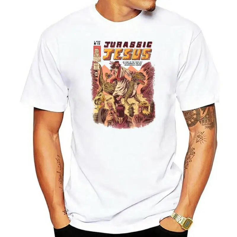 

Rockabilly ized Wholesale T Shirt 100% Cotton Fabric Astroworld Conventional T-Shirts For Men JURASSIC JESUS Image Tshirt