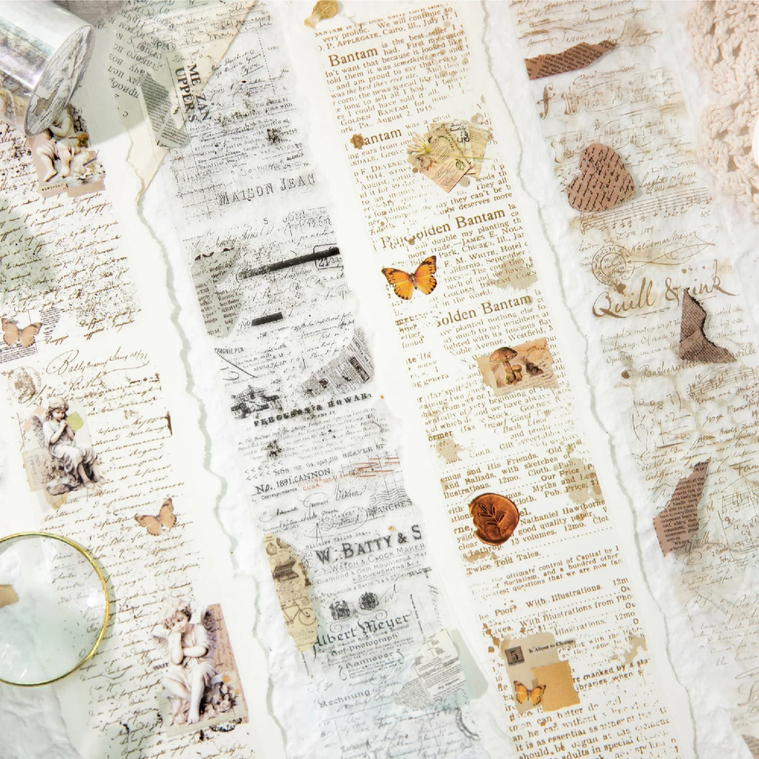 50mm*2m Vintage English PET Adhesive Stickers for Scrapbooking DIY Crafts Transparent Junk Journal Stickers Decor Tape Stickers
